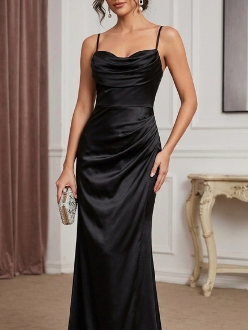 Blondie Nites Black Satin corset Cowl Neck gown size 11